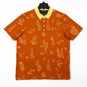 Titos Homemade Vodka x William Murray Mens Golf Polo Shirt L Texas Orange Cactus